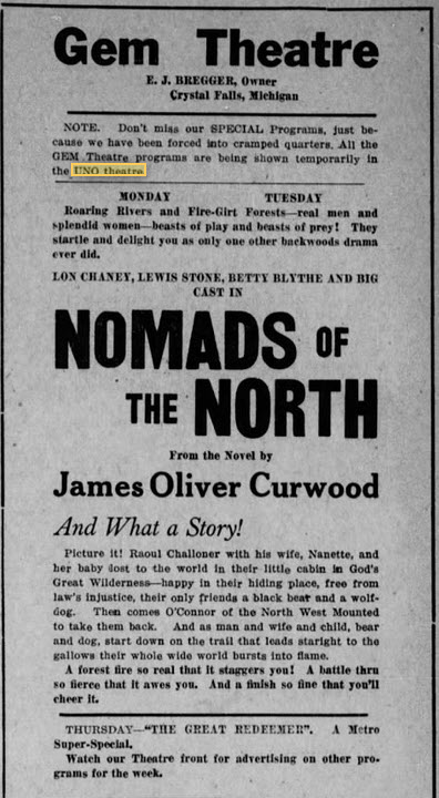 Uno Theatre - Dec 10 1921 Uno Used Instead Of Gem (newer photo)